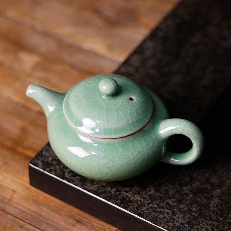 龙泉窑唐宫青瓷功夫茶具茶壶中式小茶具茶壶泡茶壶哥窑开片茶壶