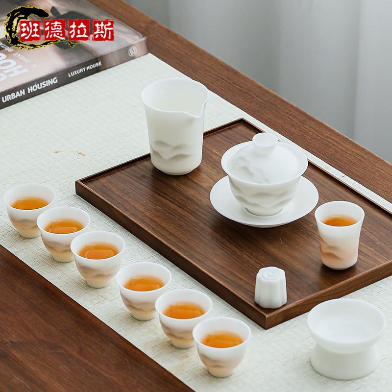 素烧冰种羊脂玉瓷茶具套装2024新款白瓷盖碗功夫茶具高档礼盒装