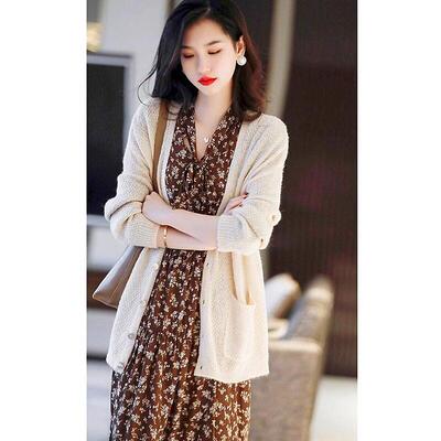 欧洲站春装女款2025年新款法式气质长袖碎花洋装子开衫两件式套装