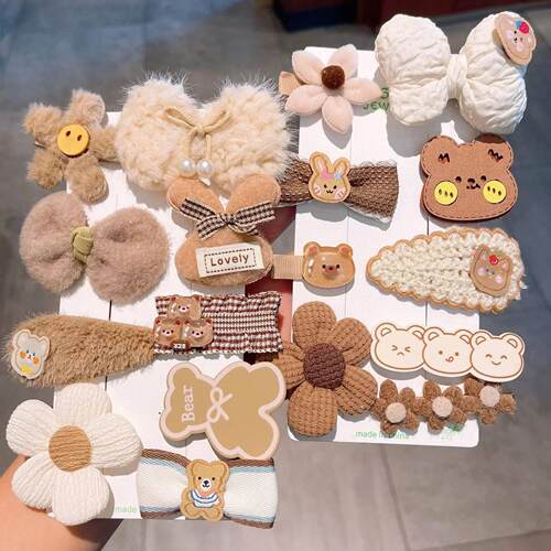 Cartoon Bear Hairclip for Kids, Princess Hair Accessories, C