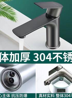 新款直销跨境不锈钢枪灰色卫生间冷热池面盆单孔水龙头烤漆洗脸盆