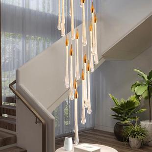 旋转楼梯长吊灯别墅寓跃层loft吊灯81挑空客间灯厅复式 公楼水晶灯