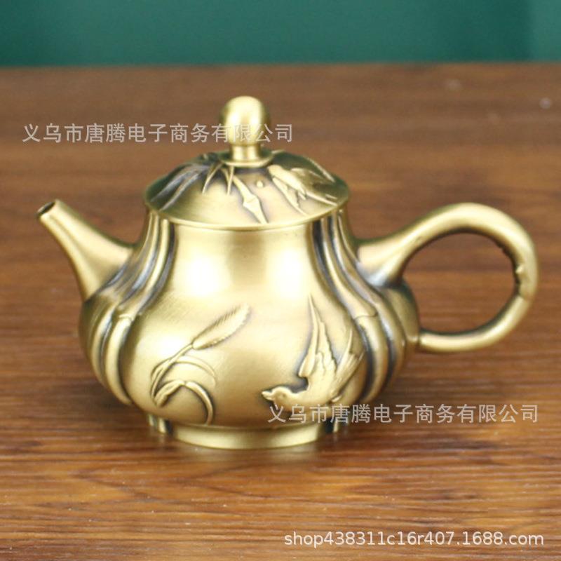 中式纯铜燕子茶壶纯手工铜壶泡茶壶黄铜沏茶壶家居茶道酒店摆件