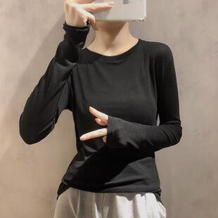 韩国长袖软糯面膜打底T恤女2025年春秋新款圆领内搭休闲上衣罩衫
