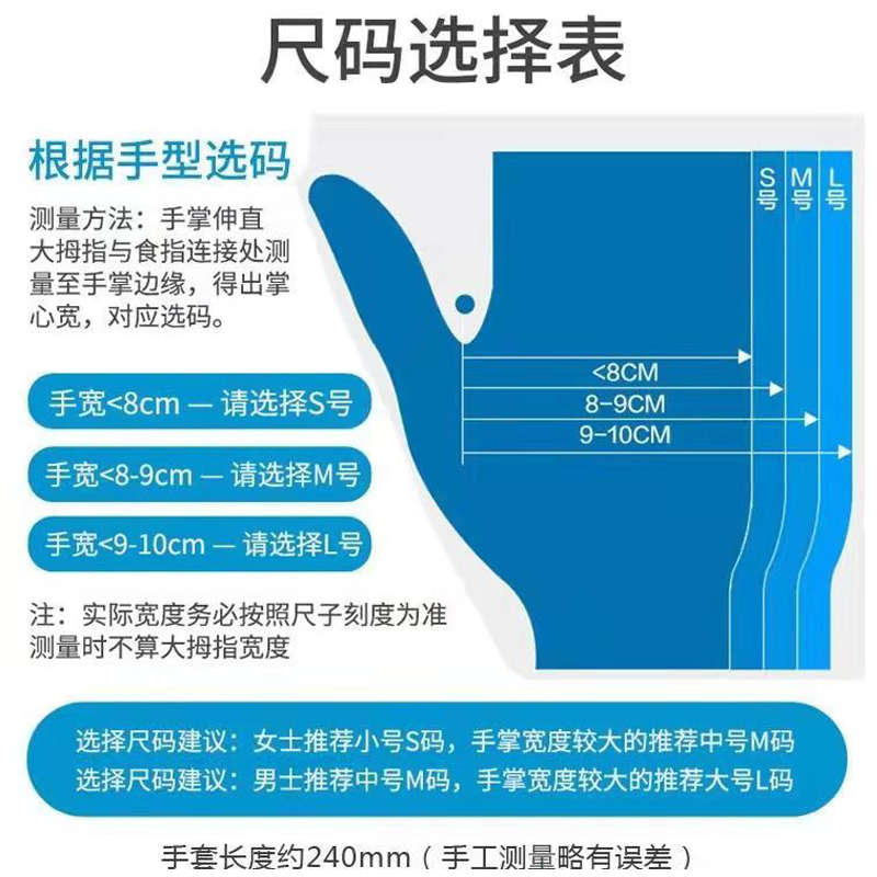 星宇E450E350蓝白丁腈一次性手套食品级防滑耐磨耐用无粉防护手套
