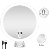 6英寸10X倍20X倍30X倍充电led补光带灯放大化妆镜360度旋转支架镜