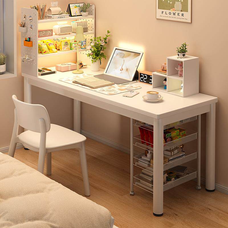 书桌书架一体靠墙卧室女生学习桌现代简约小白桌成人家用电脑桌子