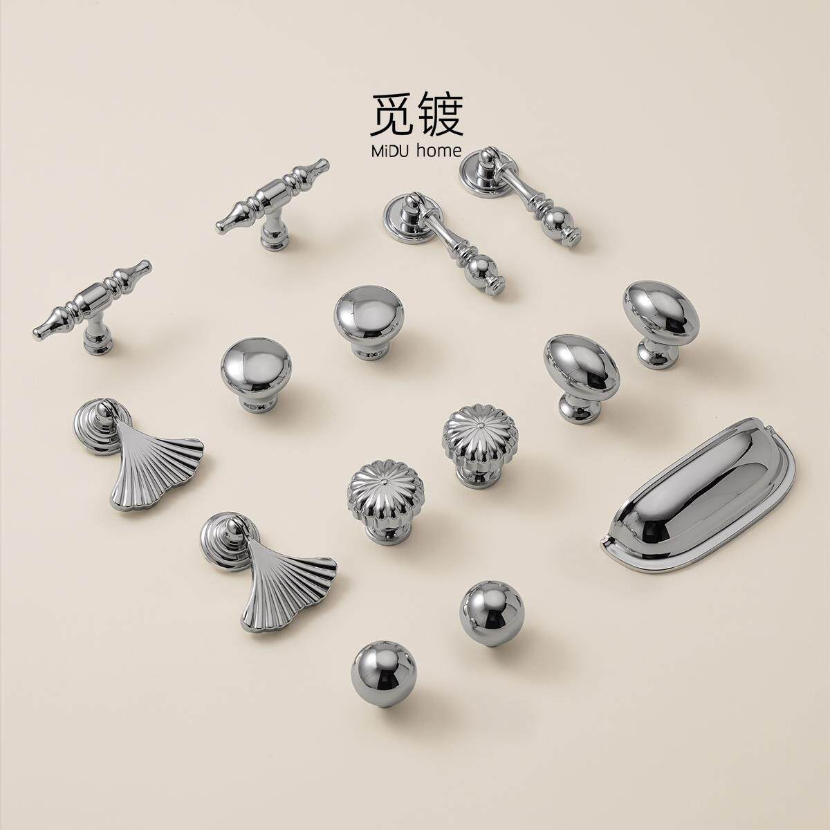 需定制圆球亮银色整体橱柜抽屉把手亮铬衣柜门把手现代简约欧式柜