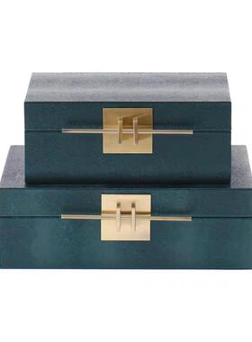 新中式绿色斜纹饰盒摆件样板间衣帽意床装PS050头间柜创家居软装