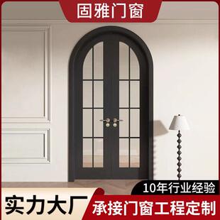 合金法式平开门定制双开门厨房对开门简约阳台隔断玻璃门复古门