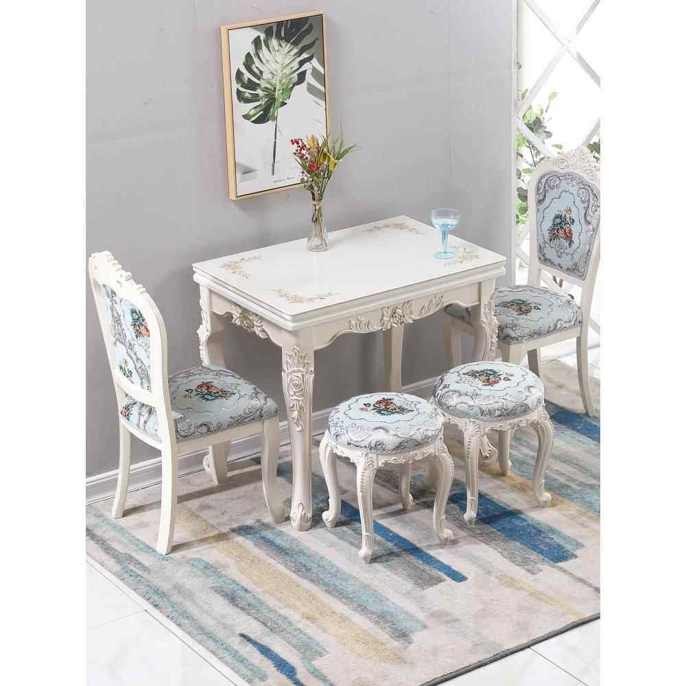 折叠餐桌家用小户型欧式餐桌椅组合简约岩板实木省空间可伸缩餐桌