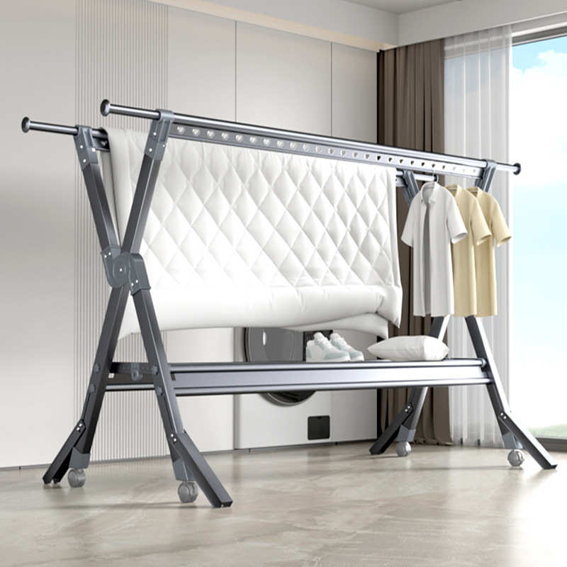 防风晾衣架室内外户外阳台伸缩晒被子家用落地可折叠挂衣服凉衣杆