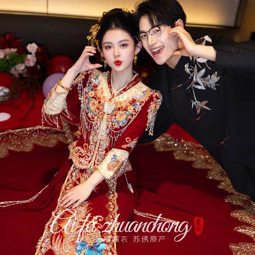 丝绒2026新款秀禾服新娘中式婚服结婚龙凤褂敬酒礼服重工嫁衣大码