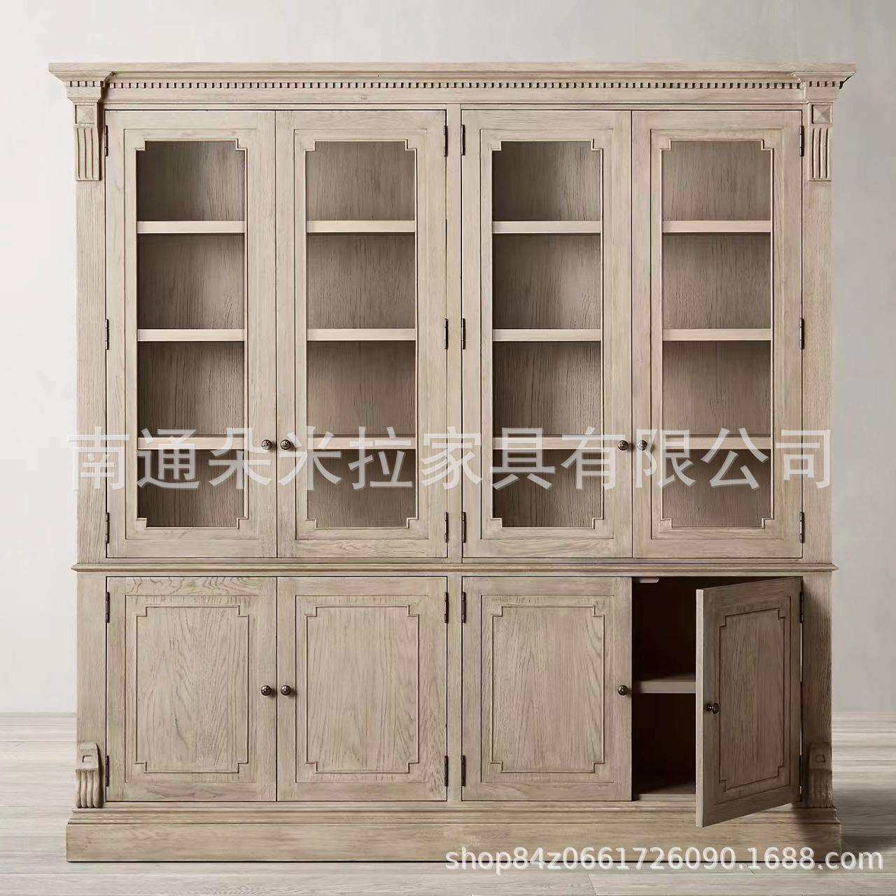 美式复古轻奢一体式靠墙大书柜法式轻奢简约储物餐边柜酒柜