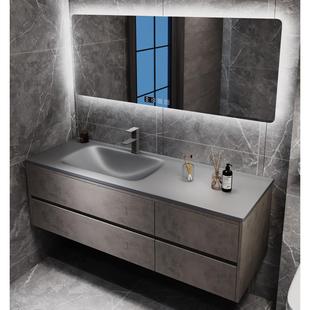 现代轻奢浴室柜组合岩板热弯无缝一体盆简约卫生间智能镜柜洗漱台