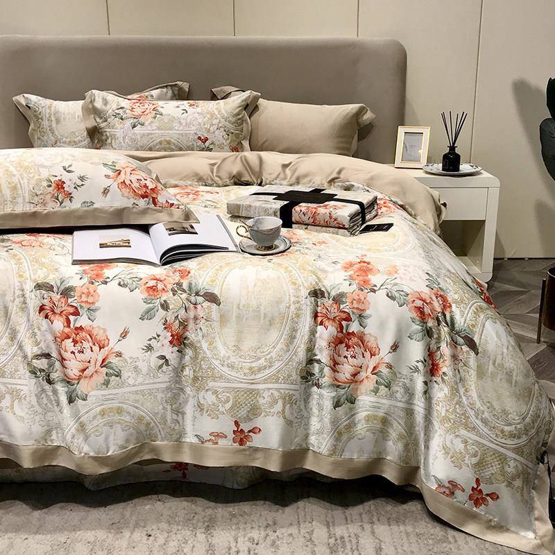 夏季数码100支双面植物莱赛尔天丝四件套春夏冰丝裸睡仿真丝床品
