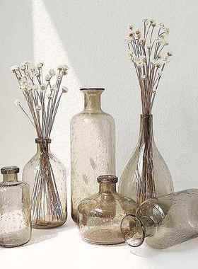 北欧简约复古透明浅咖啡气泡玻璃花瓶家居摆件拍摄道具