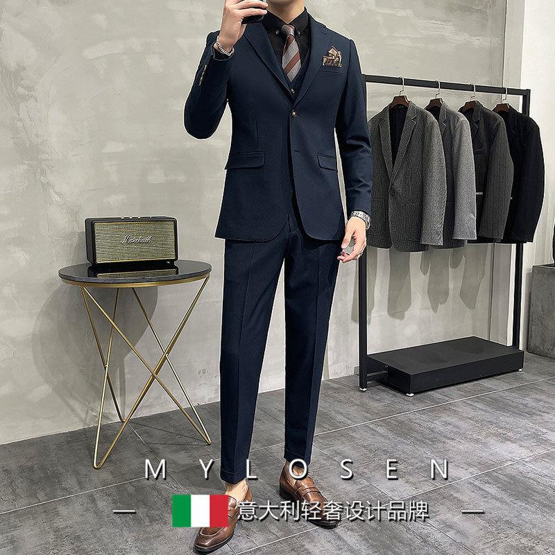 迈洛森西服套装男士商务职业正装新郎结婚礼服休闲 修身韩版西装