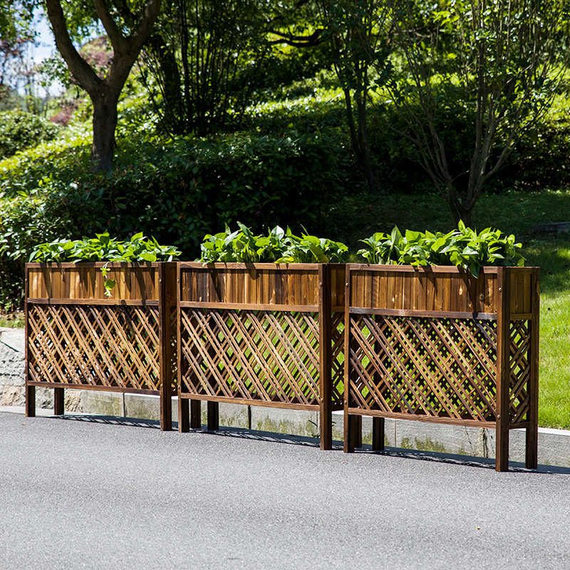 户外防腐盆子碳化木街道花槽 正方形实木盆子室内隔断创意花箱