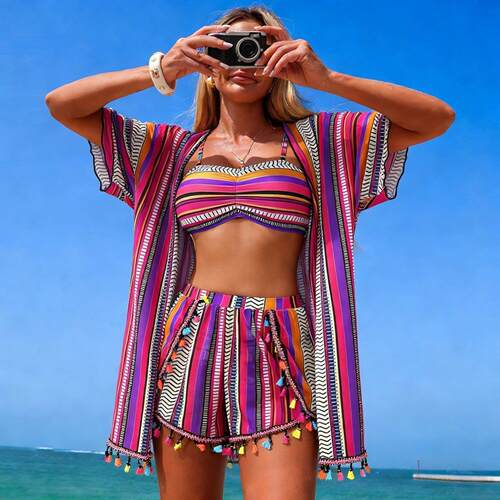 BIGWIG Women's Strappy Set Four-Piece Printed Swimsuit