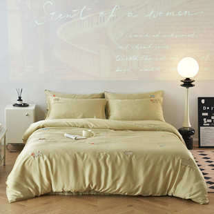 儿童三件套高级夏季四奢笠床卡通60s刺绣丝轻天件套感床单被套