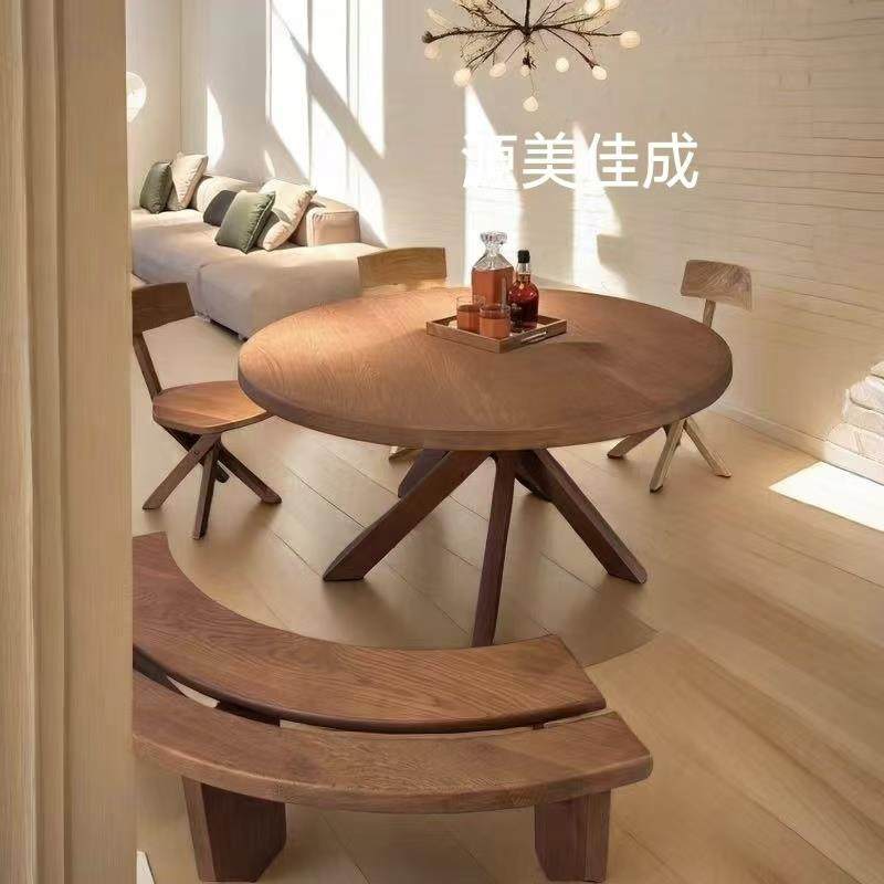 法式复古圆形实木餐桌设计师创意中古风大板桌简约家用小户型饭桌,住宅家具,实木餐桌,淘宝优惠券,粉丝福利购,淘宝优惠卷