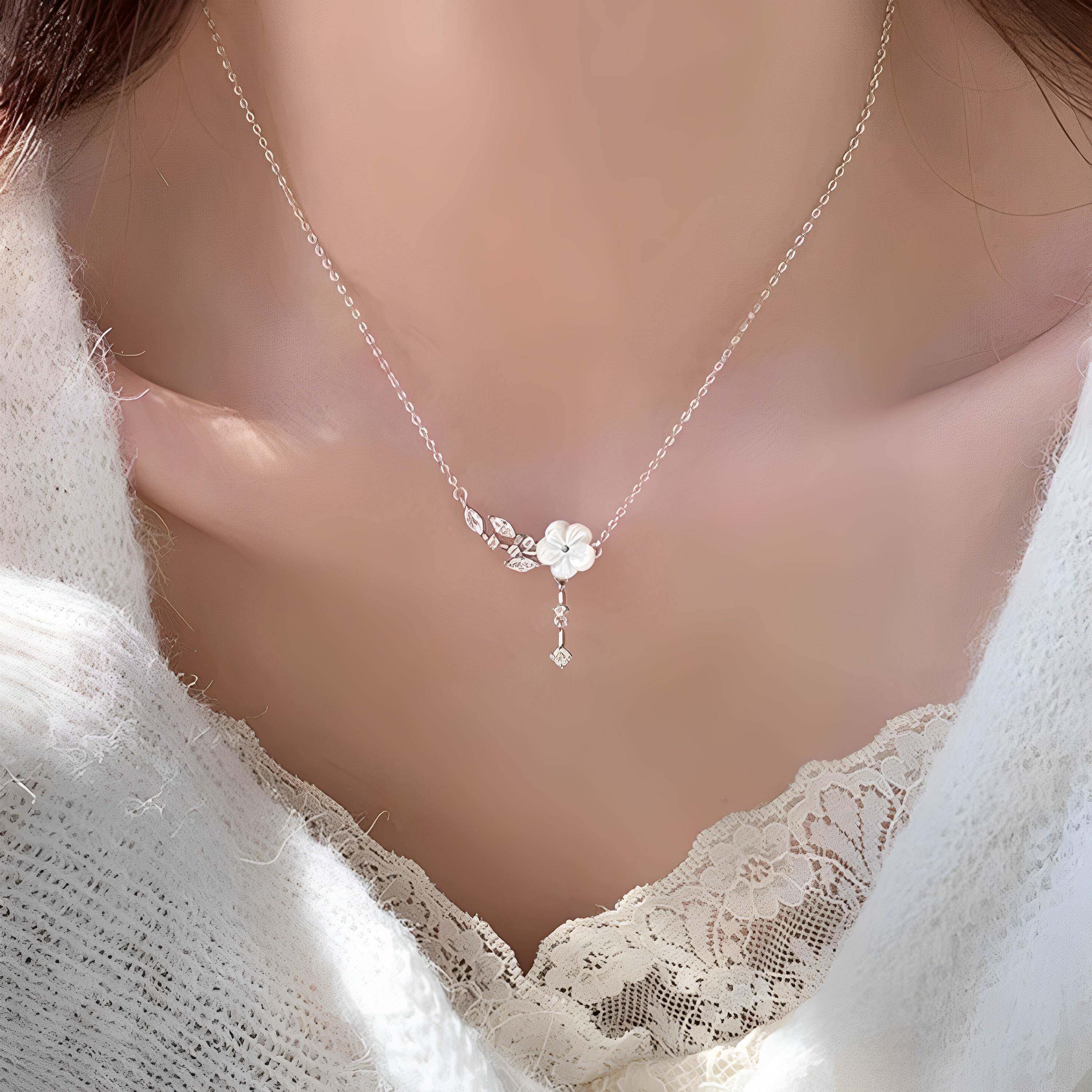 999纯银山茶花项炼女款轻奢小众玫瑰金锁骨炼情人节礼物送女朋友