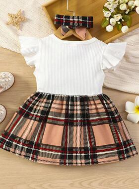 PatPat 2pcs Baby Girl 95% Cotton Ribbed Flutter-sleeve Splic