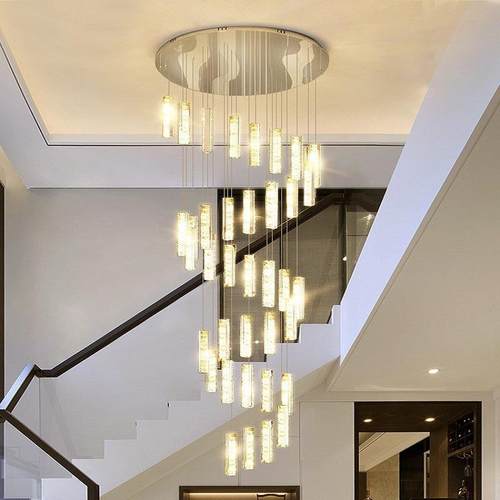 复式楼别墅楼梯吊灯旋转K9水晶长吊灯现代简约大厅创意客厅大灯