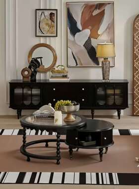 法式复安古电视PWM柜古娜实木地柜客风厅家用几柜组合收纳柜茶几