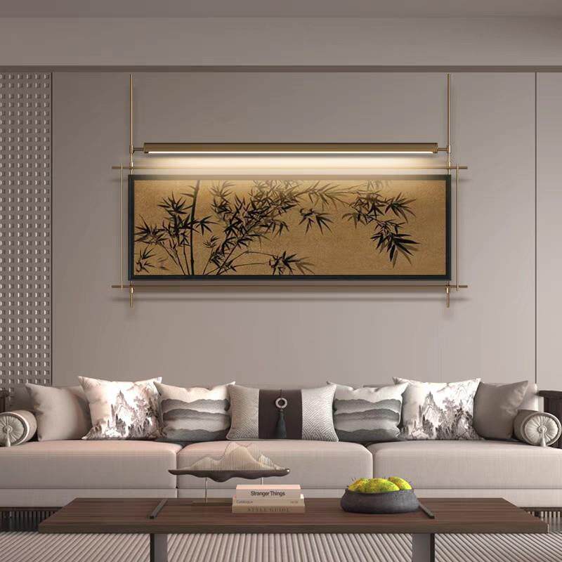 新中式横版装饰画中国风抽象竹子意境样板间客厅卧室床头壁画挂画