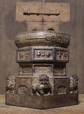 石雕青石雕刻仿古做旧八宝狮子石墩花盆底座中式复古古典装饰摆件