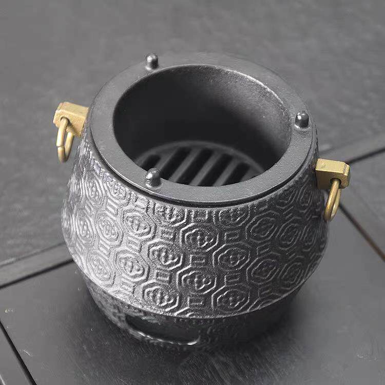 日式铜环铜扣铁壶座铸铁风炉生铁炭炉茶壶碳炉铸铁壶带环碳炉茶具