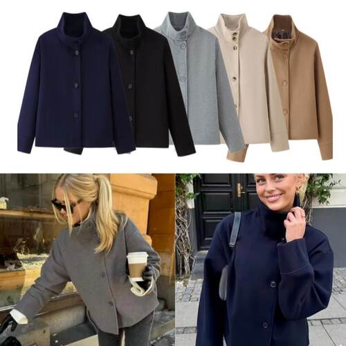 Women's standing collar short woolen fabric