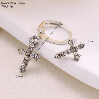 Cross stud earrings跨境满钻十字架耳针朋克单耳镶钻不对称耳环