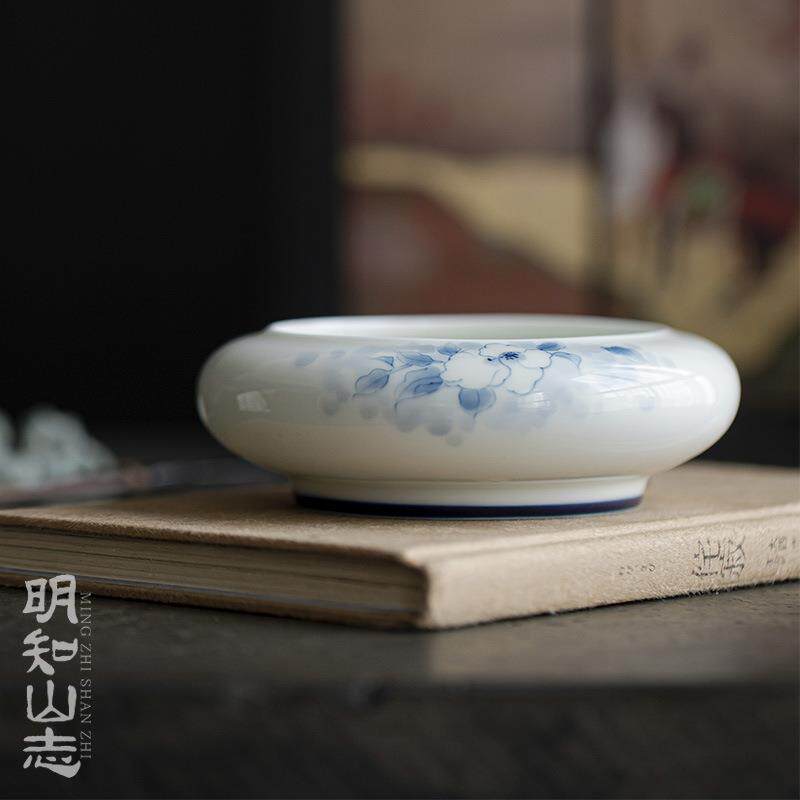 明知山志 玉泥青花海棠怀云建水 茶道配件水盂废水缸干泡茶水收纳