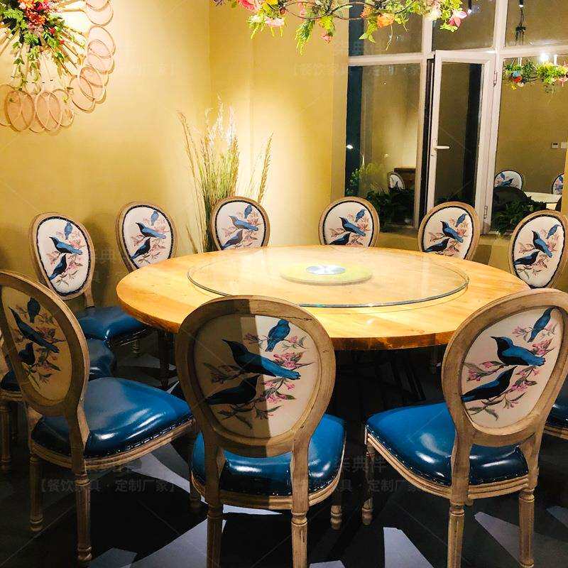 公社做旧实木纹酒吧复古咖啡厅餐厅酒馆高吧桌长方桌洽谈大小圆桌