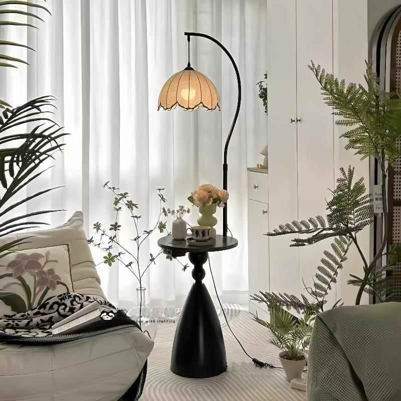 中古风落地灯客厅沙发旁氛围感茶几法式美式复古卧室床头柜一体灯