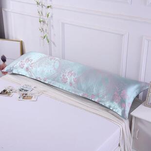 双人长枕套贡缎提花1.2/1.5/1.8米情侣婚庆枕头套大红色枕芯套