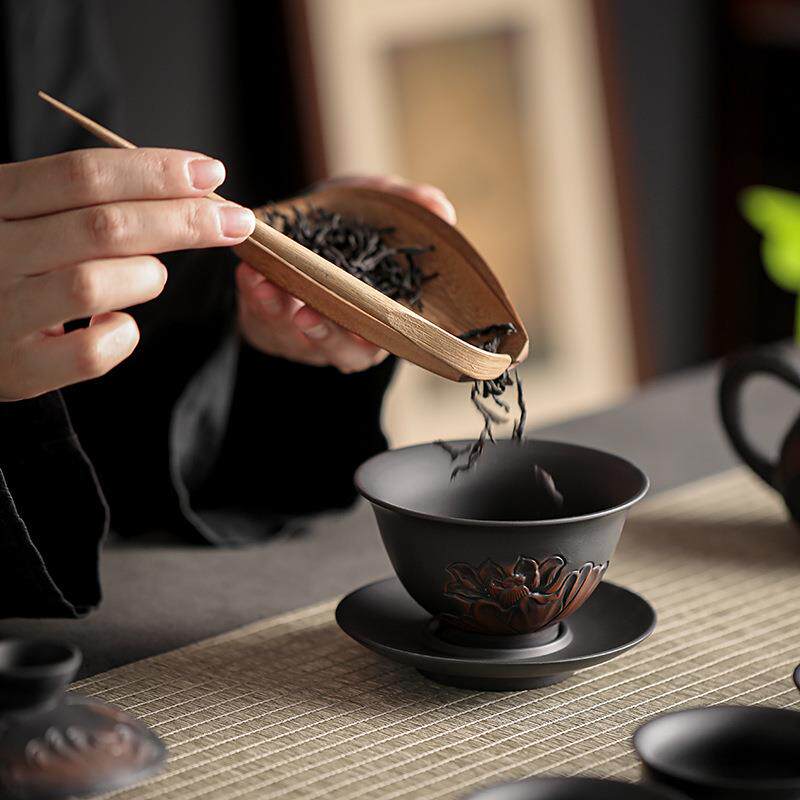 紫陶三才盖碗大号泡茶碗单个复古敬茶高端茶具陶瓷盖碗茶具茶杯子