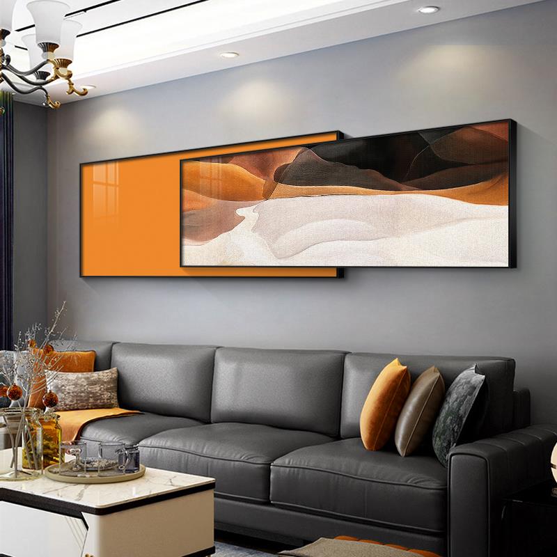 沙幻 抽象横版客厅沙发背景装饰画现代轻奢床头挂画叠加双层壁画