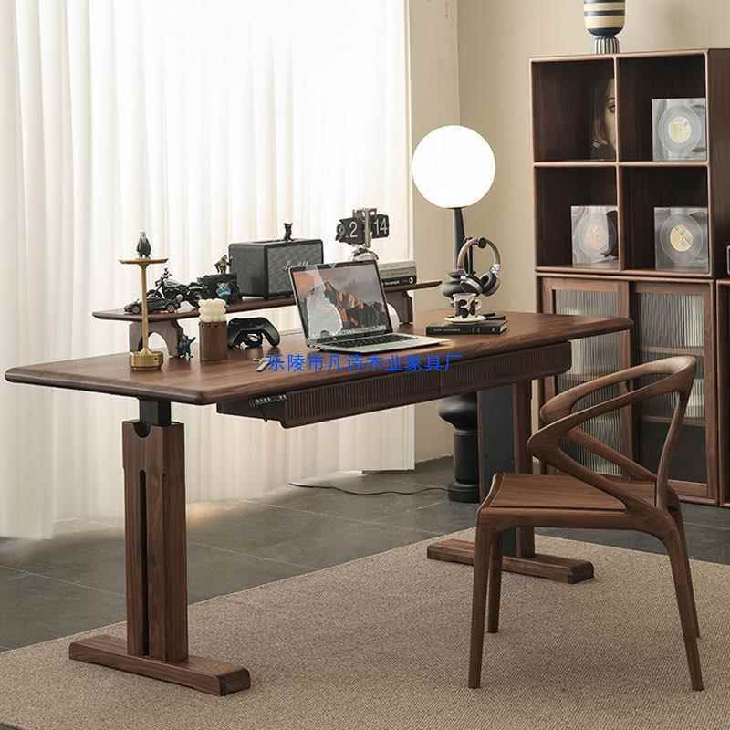 北美黑胡桃木升降桌全实木智能电动电脑桌双电机工作台学习台