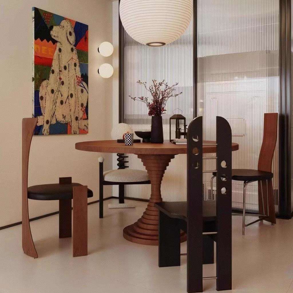 中古风实木圆形餐桌家用小户型圆桌饭桌法式复古休闲小圆桌咖啡桌
