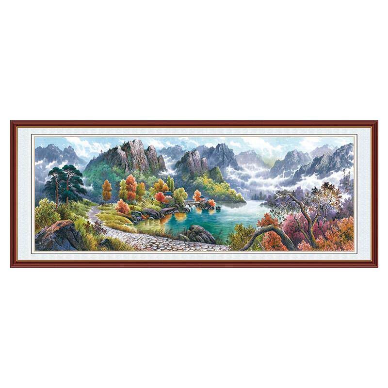 客厅装饰画自粘墙纸壁画聚宝盆山水画沙发背景墙贴画朝鲜画非挂画