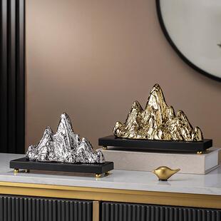 高档山新中陶瓷假山金饰银山摆件客厅玄关办公室茶室博古架酒柜式