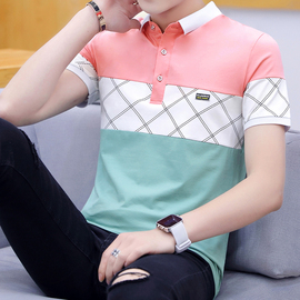 夏季男装衬衫领POLO衫韩版潮流棉质短袖T恤青少年翻领半袖上衣服