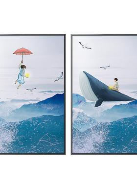 蓝现代HLH-1807简约童房装饰画孩儿子房间床头墙画男生小孩大男挂