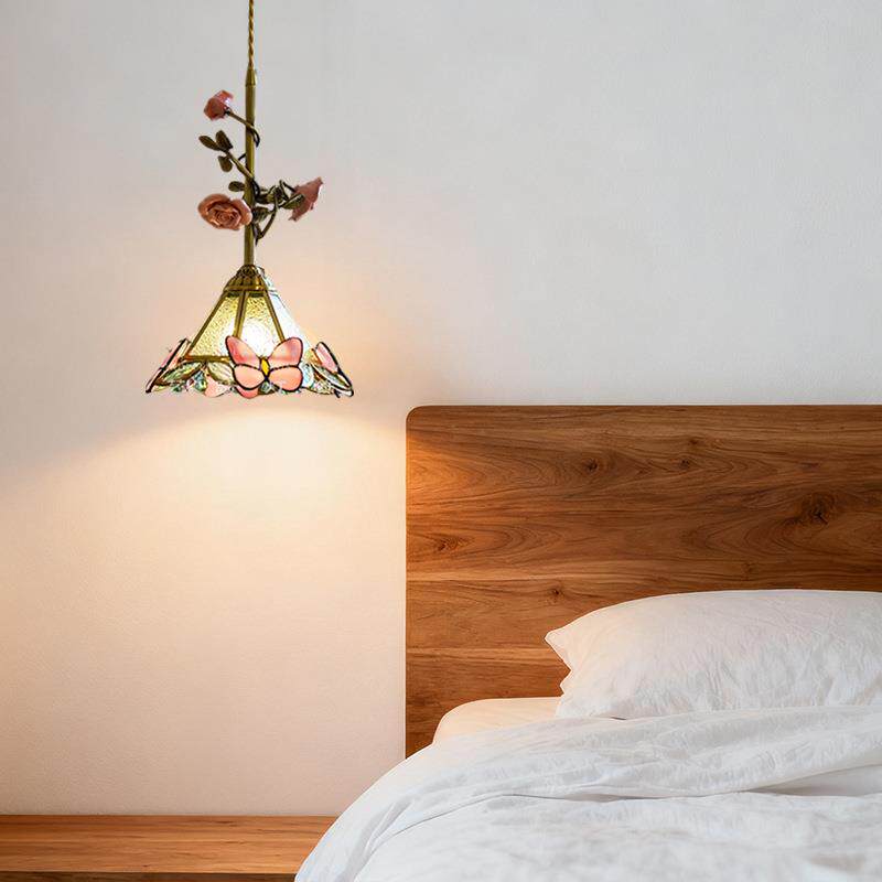 全铜法式床头吊灯氛围玫瑰花朵小吊灯创意个性复古艺术餐厅灯