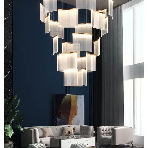 复式楼大吊灯客厅大气奢现吊代挑空轻挑高别墅107大厅中空楼楼中