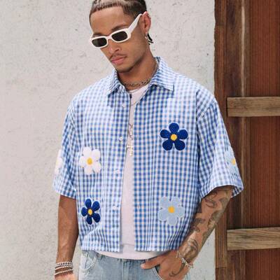 Men's Soft Loose Floral Button-Down Half-Sleeve Collared